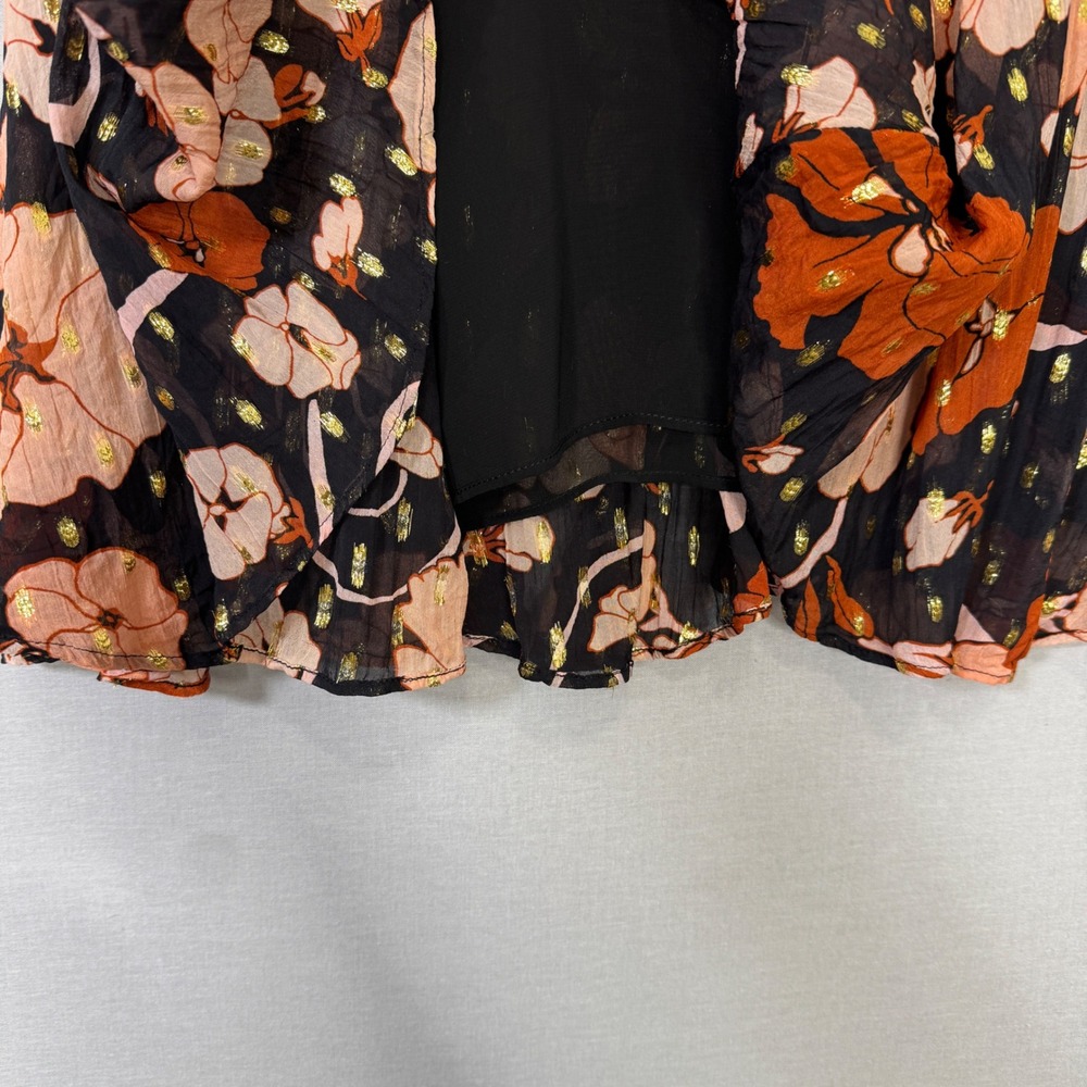 J.Crew Collection Tie-front Lurex Dress Womens XS Black Floral Metallic Sundress - Picture 5 of 16